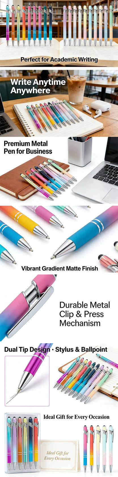 20-200Pcs Gradient Metal Ballpoint Pens with Stylus Tip Free Custom Logo Ballpens for Corporate Gifts & Wedding Favors