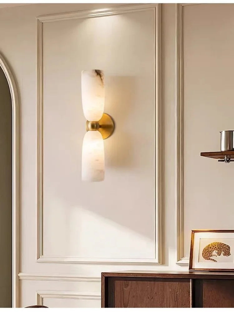 Alabaster Long Wall Sconce — Luxury Marble Wall Lamp for Bedroom & Living Room