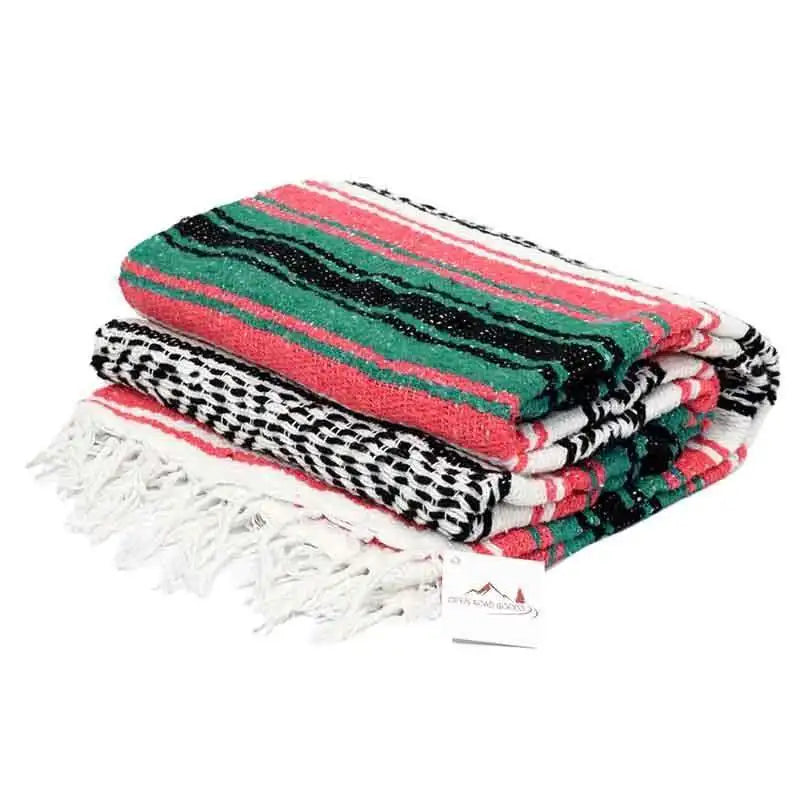 Mexican Handwoven Throw Blanket — Striped Tassel, 130×170cm