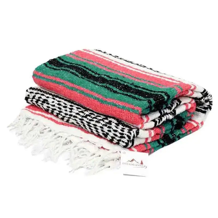 Mexican Handwoven Throw Blanket — Striped Tassel, 130×170cm