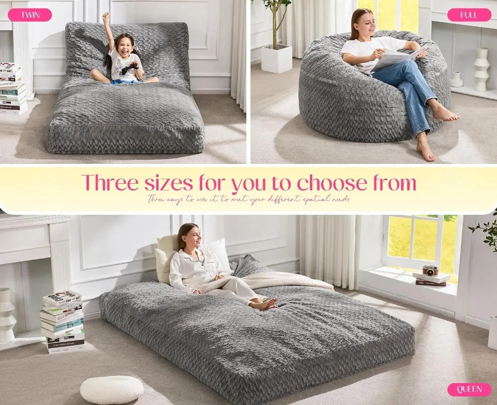 Sit, Lounge, Sleep — 3-in-1 Memory Foam Bean Bag Chair &amp; Bed