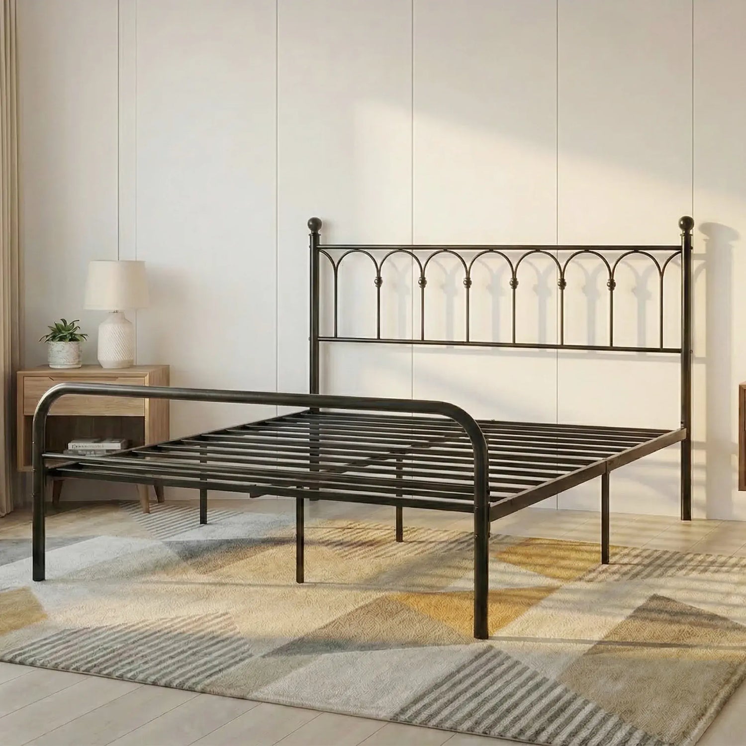 JHK Square Metal Platform Bed Frame Heavy Duty with 11.9" Under-Bed Storage No Box Spring Needed Easy Assembly For Living Room Jonine&