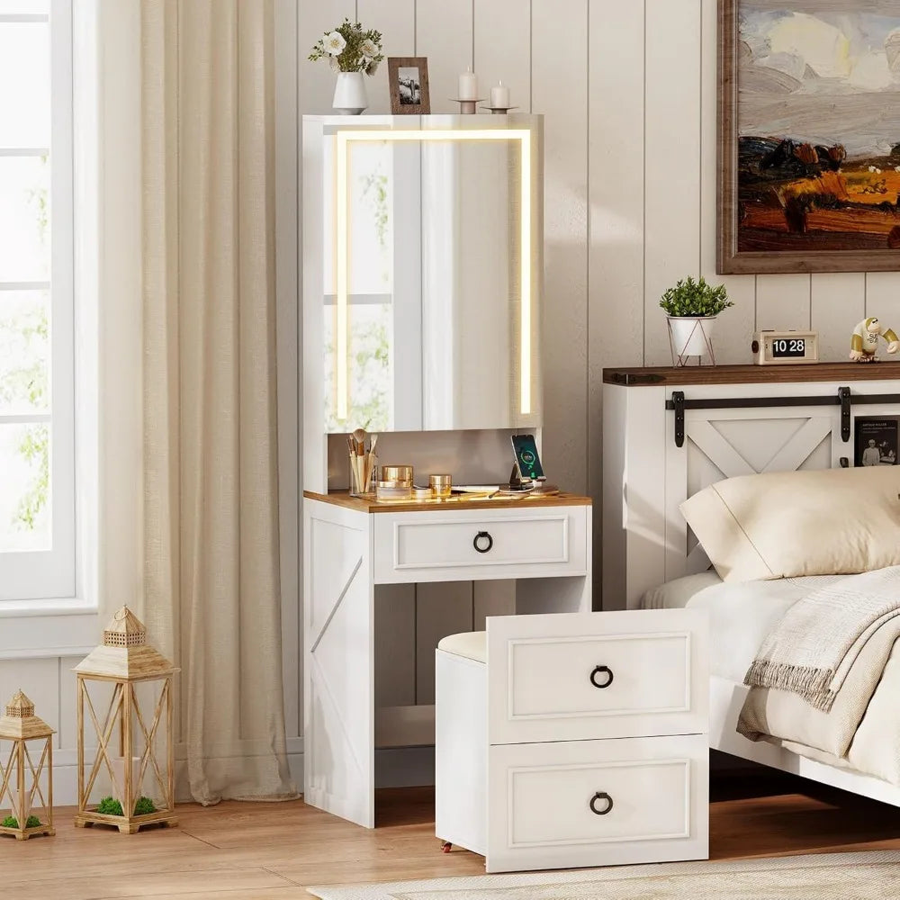 Your Ritual Deserves Better Light — Illuminated Makeup Vanity Desk with Glass Surface & Charging Port