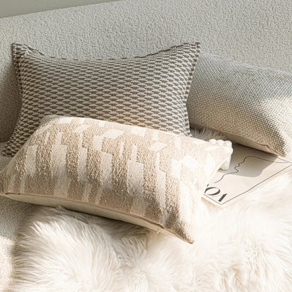 French Cream Jacquard Lumbar Pillow Cover — Embroidered Cushion Cover 12×20in
