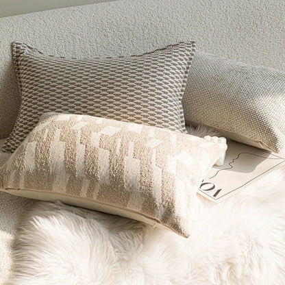 French Cream Jacquard Lumbar Pillow Cover — Embroidered Cushion Cover 12×20in