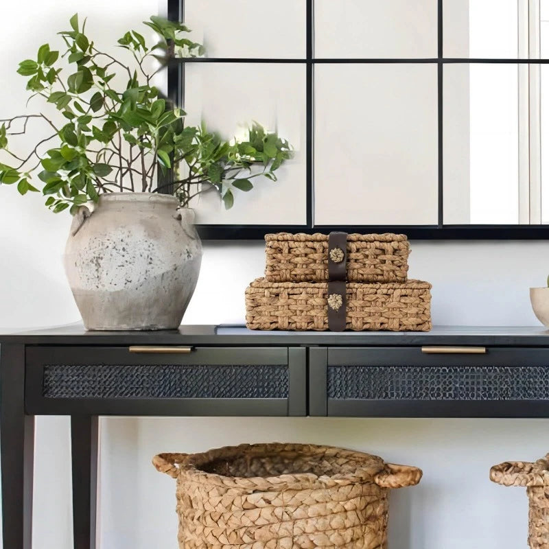Handwoven Natural Hyacinth Storage Basket with Lid
