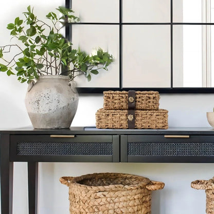 Handwoven Natural Hyacinth Storage Basket with Lid