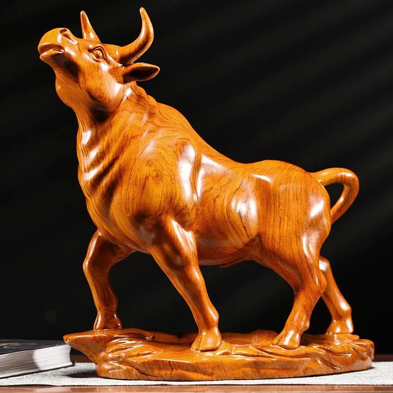 Strength &amp; Intention — Hand Carved Red Sandalwood Bull Statue