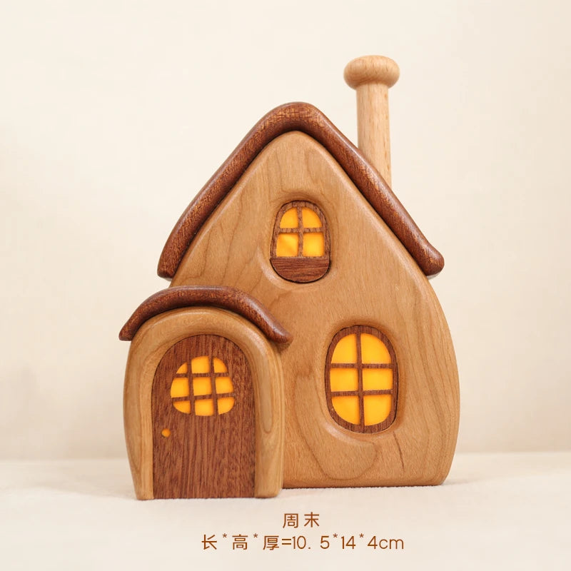 Nordic Style Wooden House Ornaments Miniature Landscape Creative Cute Gifts Home Decor Wooden Building Desktop Decorations