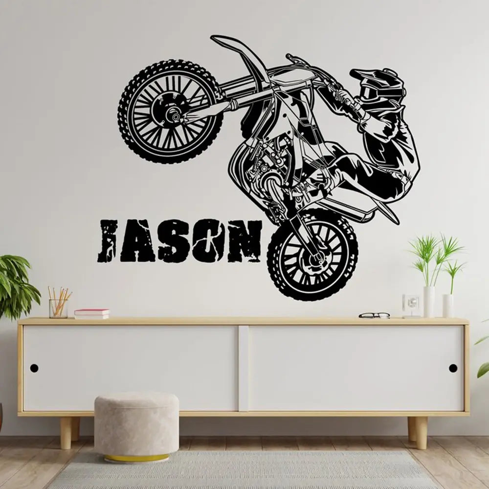 Custom Name Motocross Dirt Bike Wall Sticker Decal Extreme Sport Motorcycle Sport Boy Kids Room Playroom Home Decor
