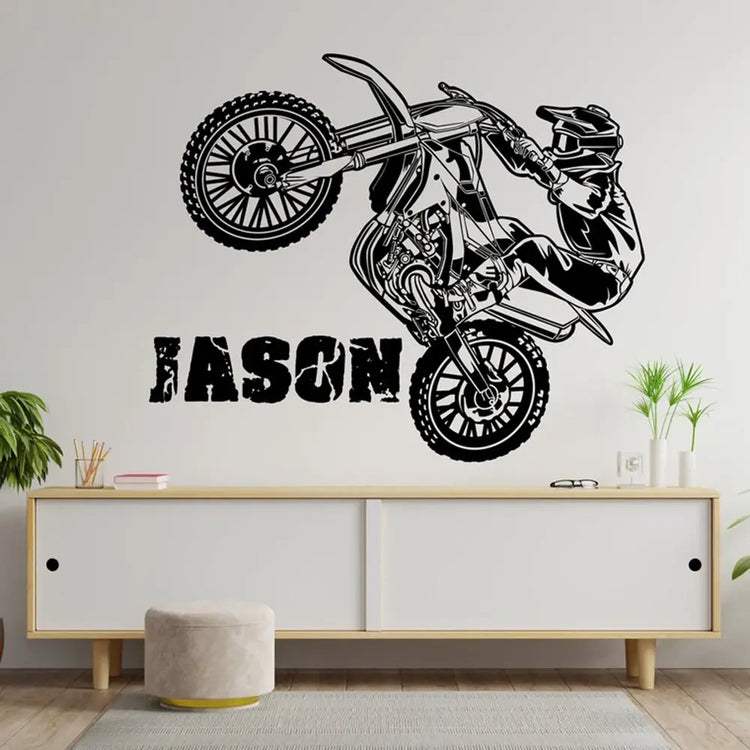 Custom Name Motocross Dirt Bike Wall Sticker Decal Extreme Sport Motorcycle Sport Boy Kids Room Playroom Home Decor