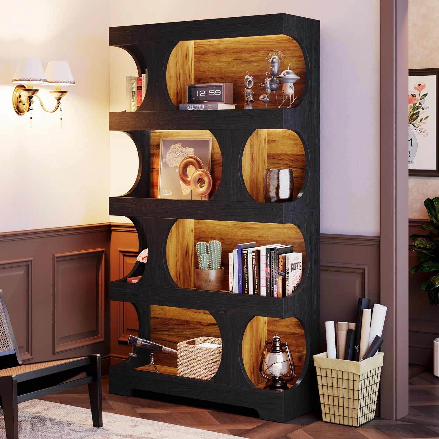 Curves That Work — Tribesigns 71" Tall S-Shaped Bookcase & Display Shelving