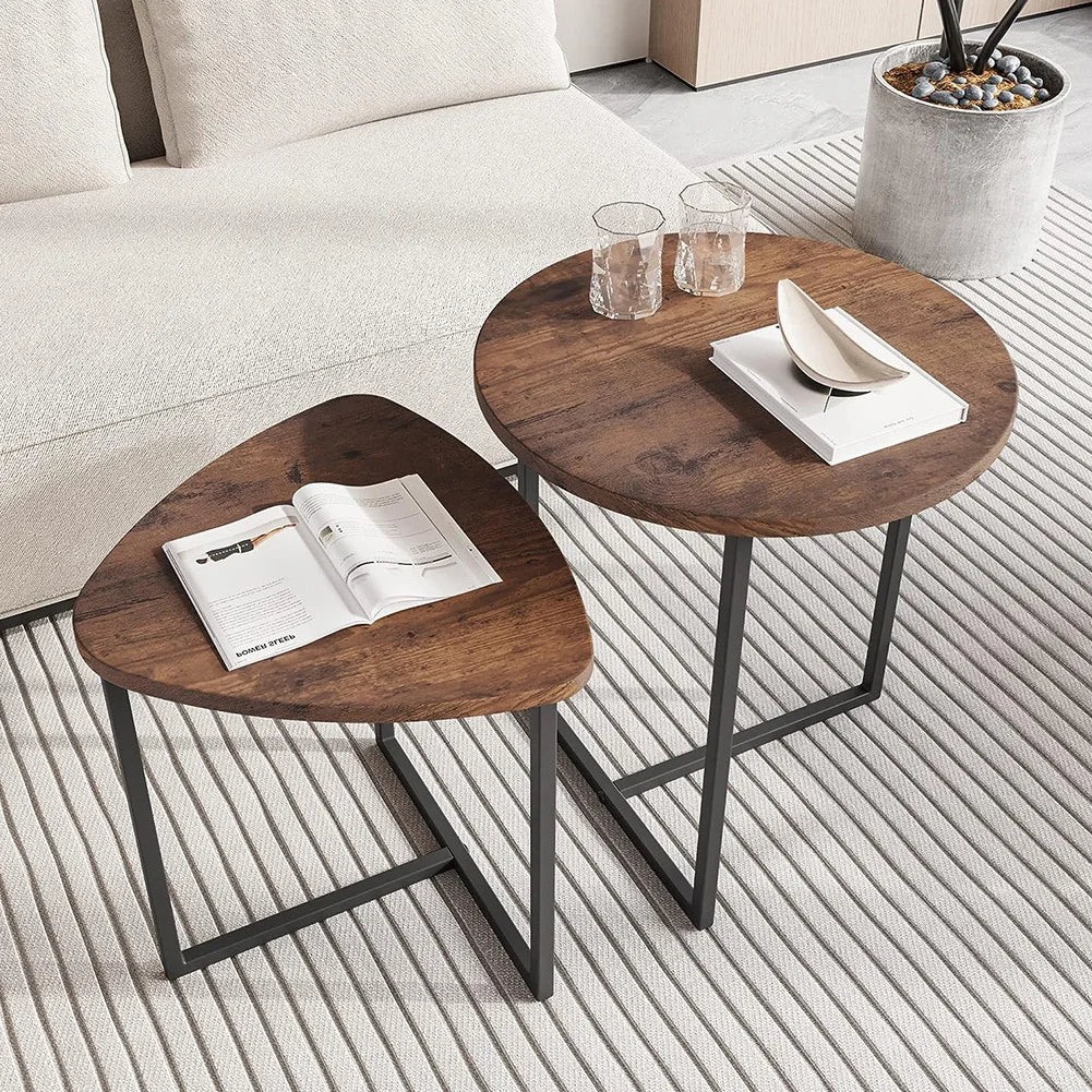 Nesting Side Table Set — Round &amp; Triangular Wooden Coffee Tables