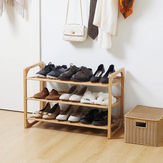 HOMCOM 3-tier Bamboo Shoe Rack for 9 Pairs of Shoes 76x33x51cm Natural