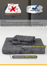 Black and White Plant Print Three-Piece Quilt Cover Set (1 Quilt Cover + 2 Pillowcases) Ultra-Soft Breathable Fabric, Skin-Friendly, Comfortable, Breathable, Machine Washable, Suitable for All Seasons, Elegant and Exquisite, Jonine&