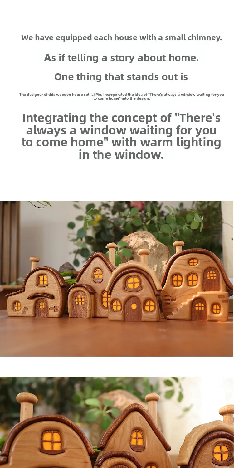 Nordic Style Wooden House Ornaments Miniature Landscape Creative Cute Gifts Home Decor Wooden Building Desktop Decorations
