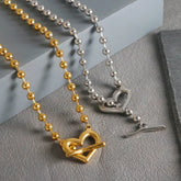 Gold Heart Toggle Necklace — Beaded Chain Gift for Her
