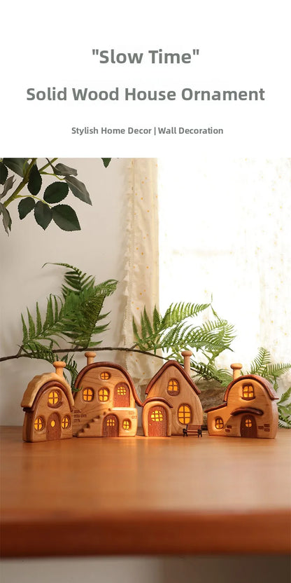 Nordic Style Wooden House Ornaments Miniature Landscape Creative Cute Gifts Home Decor Wooden Building Desktop Decorations