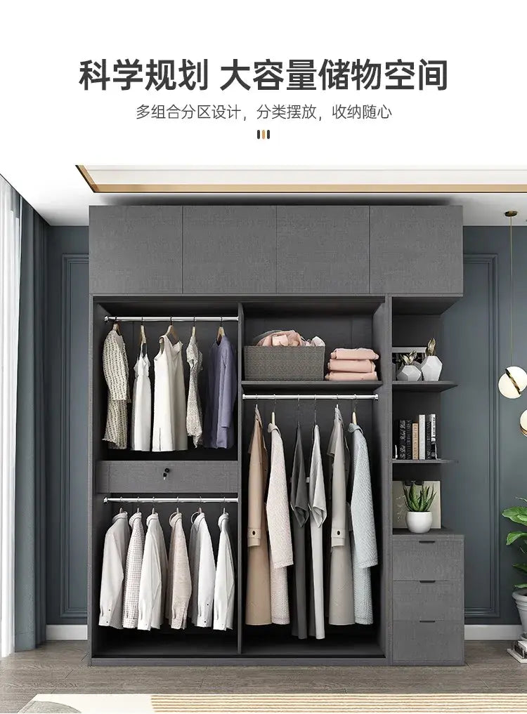 Bedroom Glass Sliding Door Wardrobe Clothes Storage Cabinet Closet Double Wardrobe Cabinets Wardrobes Furniture Modern Simple Jonine&