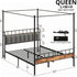 LIKIMIO Canopy Bed Frame Queen, Storage Headboard with Charging Station, Platform Bed with 4 Removable Sturdy Posts, Noise Free Jonine&