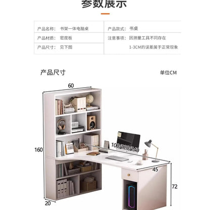 L-Shaped Corner Desk with Bookshelf — Dual Monitor &amp; Home Office