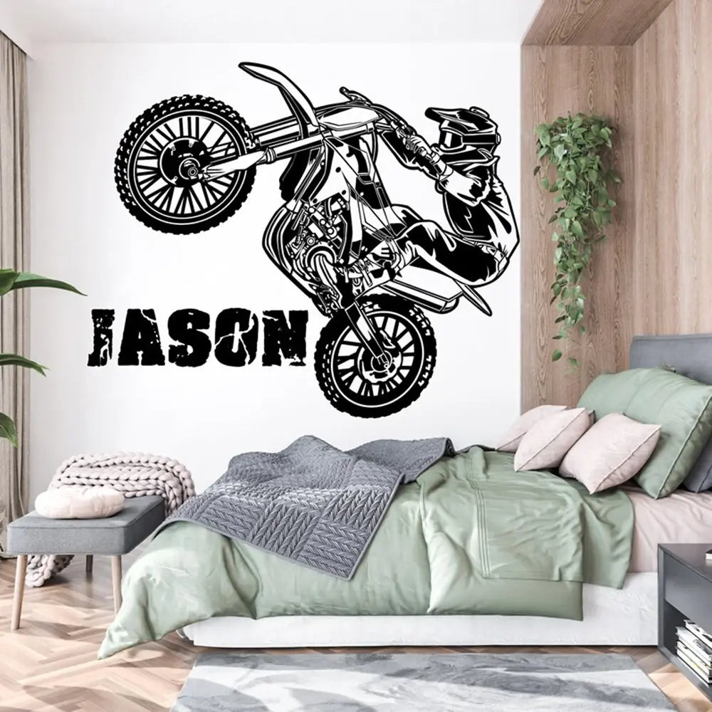 Custom Name Motocross Dirt Bike Wall Sticker Decal Extreme Sport Motorcycle Sport Boy Kids Room Playroom Home Decor