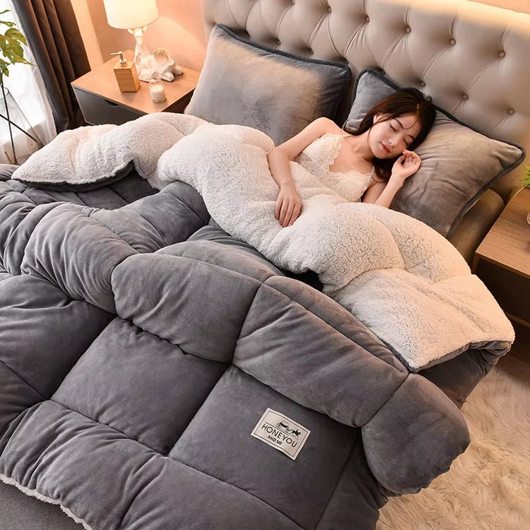 Lamb Fleece Blanket Winter Comforter Thickened Quilts Double-sided Velvet Warm Quilt Single Double Dormitory Milk Fleece Core Jonine&