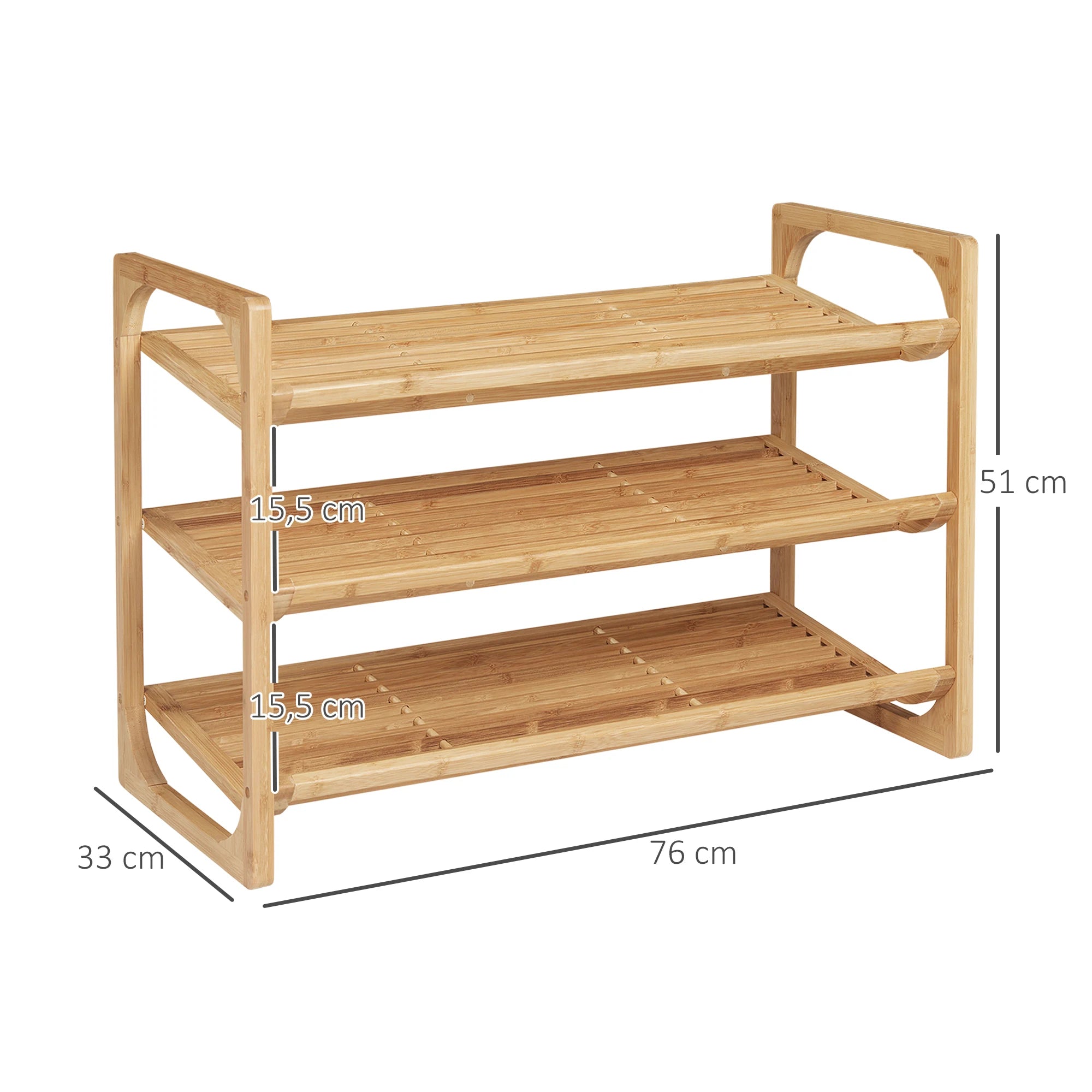 HOMCOM 3-tier Bamboo Shoe Rack for 9 Pairs of Shoes 76x33x51cm Natural