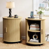 Fluted Round End Table, Mid Century Bedside Table, Modern Nightstands Set Of 2 For Living Room, Bedroom, Entryway Jonine&