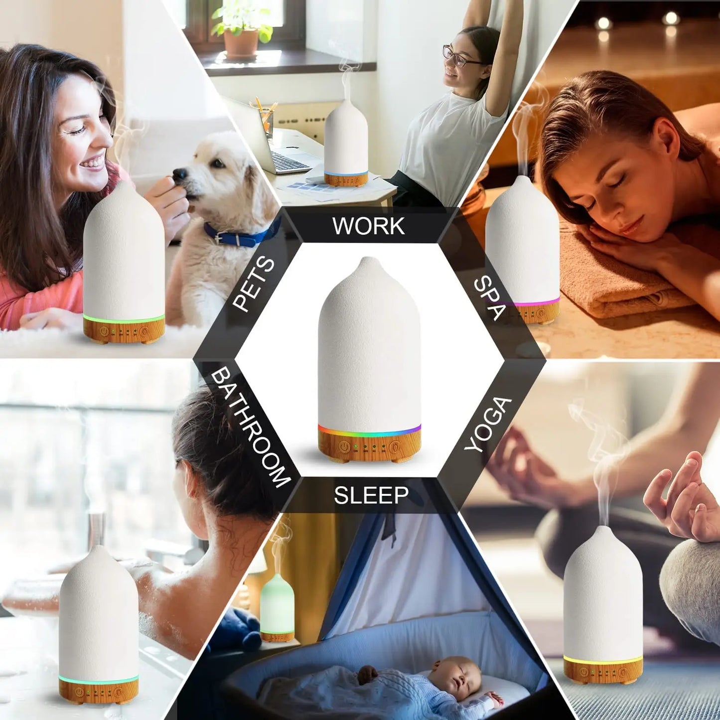 Breathe Easy — Ceramic 100ml Ultrasonic Aromatherapy Diffuser with 7 LED Colors