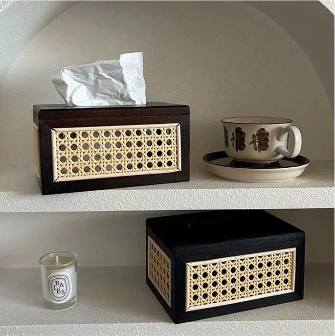 Rattan & Wood Tissue Box