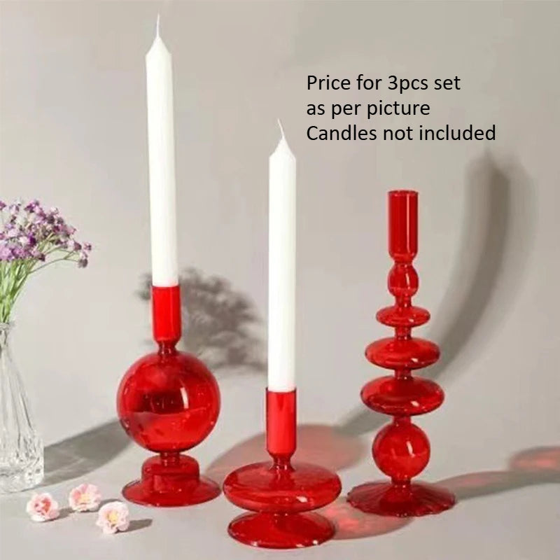 Colored Glass Candle Holder Set of 3 — Romantic Modern Home Décor