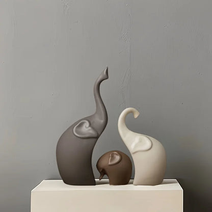 A Family That Stays Together — Nordic Matte Ceramic Elephant Family Figurines
