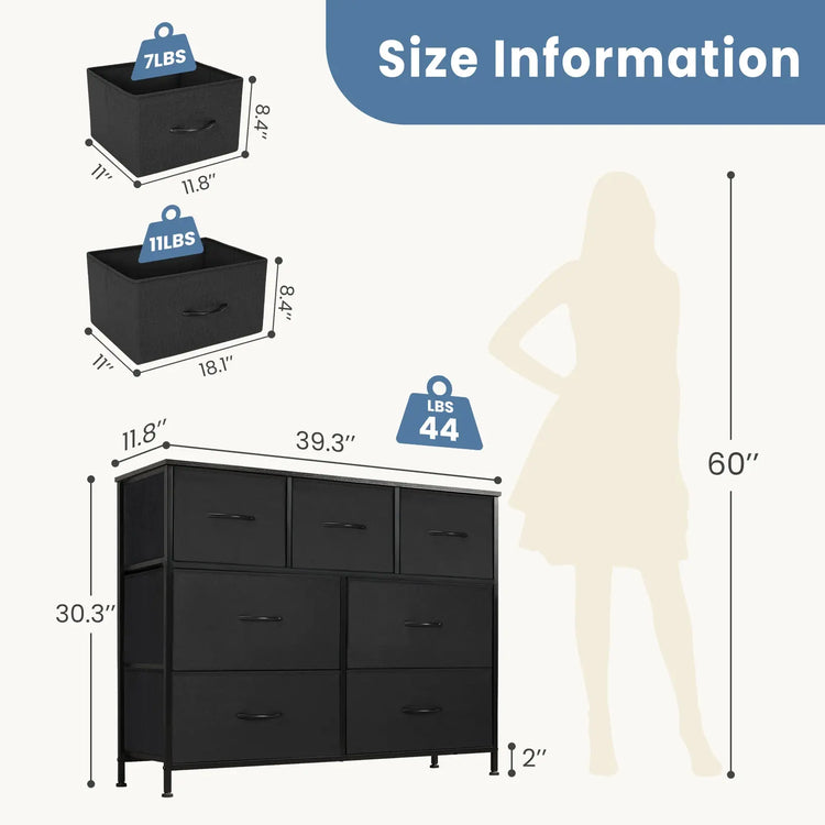 JHK Desser For Bedroom With 7 Fabric Drawers Organizer Storage Closet Chest Clothes For Living Room Display Cabinet Of Furniture Jonine&