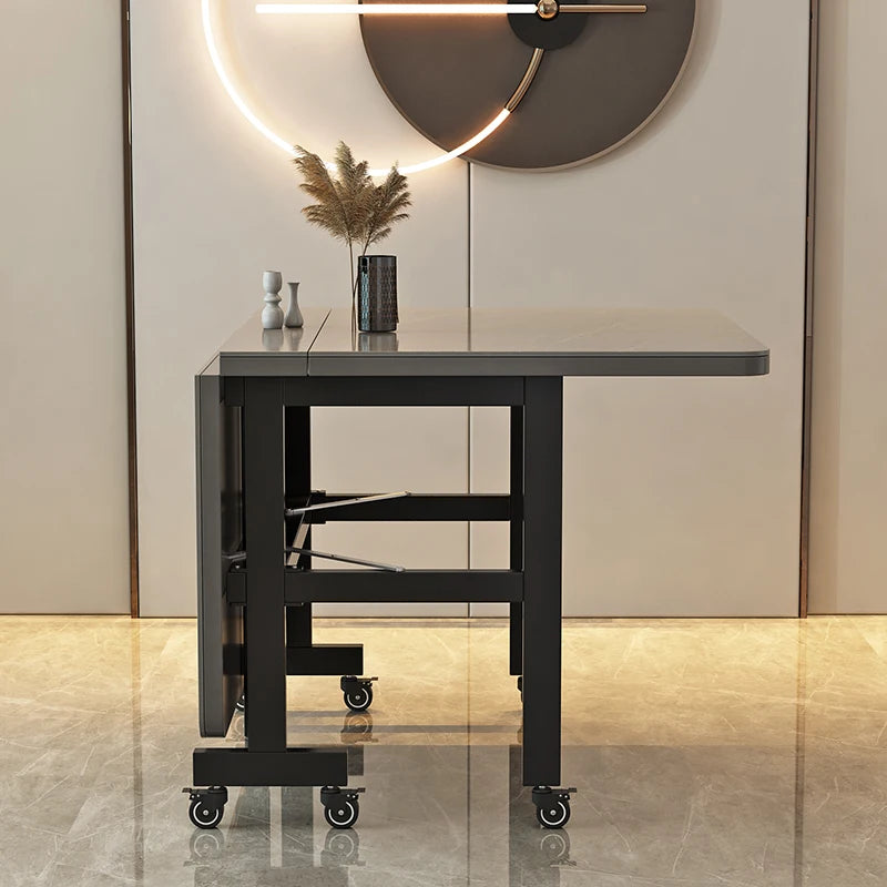 Extendable Dark Luxury Dining Table — Space-Saving with Casters