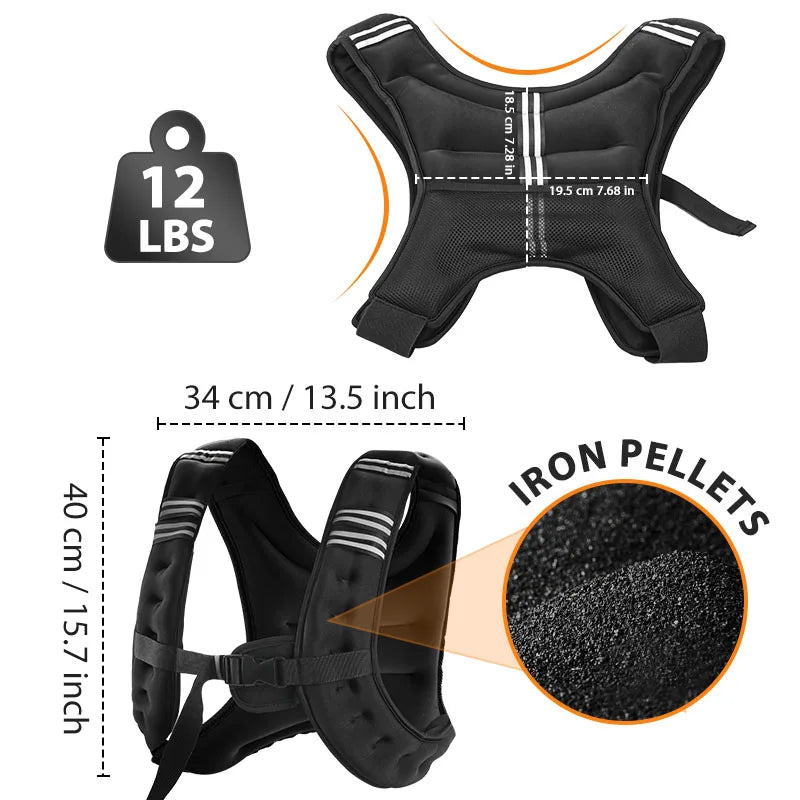 12lb Weighted Vest with Reflective Stripe — Running, Strength Training &amp; Muscle Building