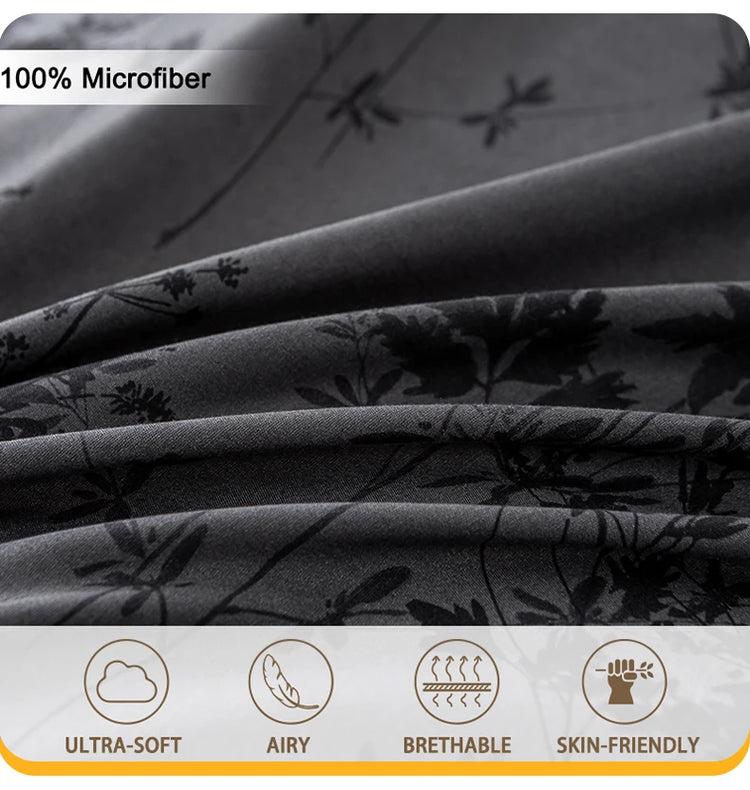 Black and White Plant Print Three-Piece Quilt Cover Set (1 Quilt Cover + 2 Pillowcases) Ultra-Soft Breathable Fabric, Skin-Friendly, Comfortable, Breathable, Machine Washable, Suitable for All Seasons, Elegant and Exquisite, Jonine&