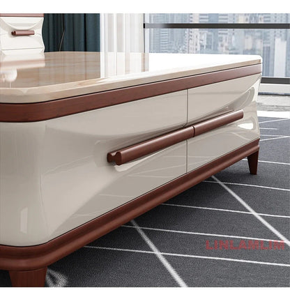 Marble &amp; Wood Living Room Furniture Set — Coffee Table, TV Stand &amp; Side Cabinets