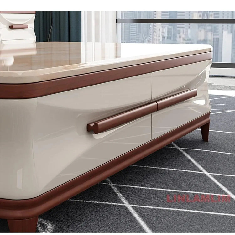 Marble & Wood Living Room Furniture Set — Coffee Table, TV Stand & Side Cabinets Jonine’s Corner