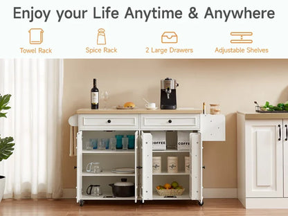 The Kitchen That Moves With You — 60" Rolling Island Cart with Power Outlet