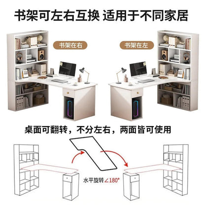 L-Shaped Corner Desk with Bookshelf — Dual Monitor &amp; Home Office