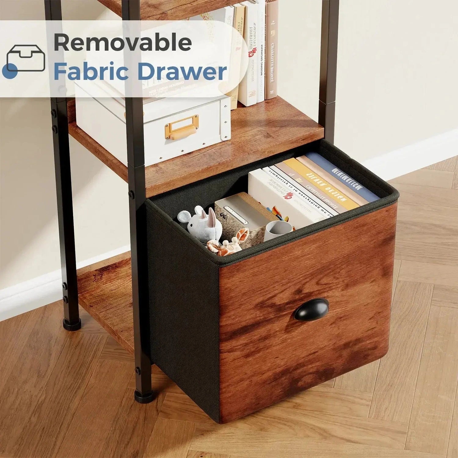 Books, Beauty & Storage — JHK 5-Tier Wood Bookshelf with Fabric Drawer Jonine’s Corner