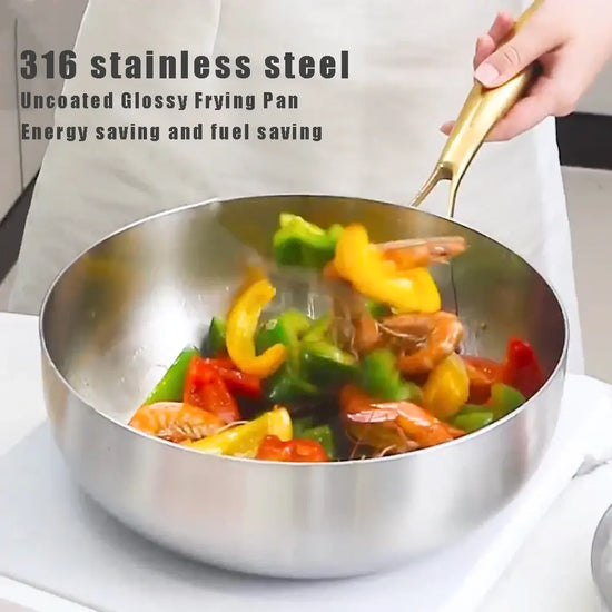 316 Stainless Steel Frying Pan Deepened Wok Non-Stick Skillets Steak Gas Stove Induction Cooker Universal Pan Kitchen Cookware Jonine&
