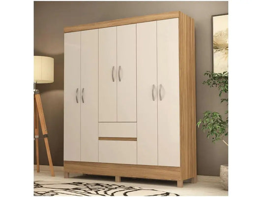 6-Door Wardrobe with 2 Drawers — Spacious Bedroom Closet Storage