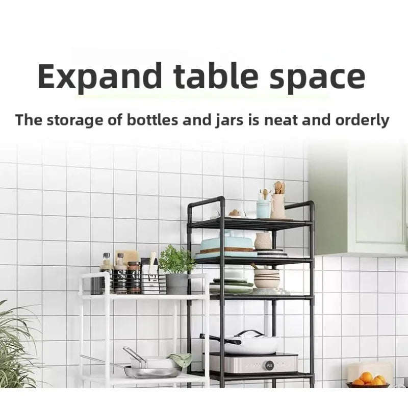 Kitchen storage cart for shelves - multi-level floor-standing household storage unit - bathroom shelf - microwave oven shelf