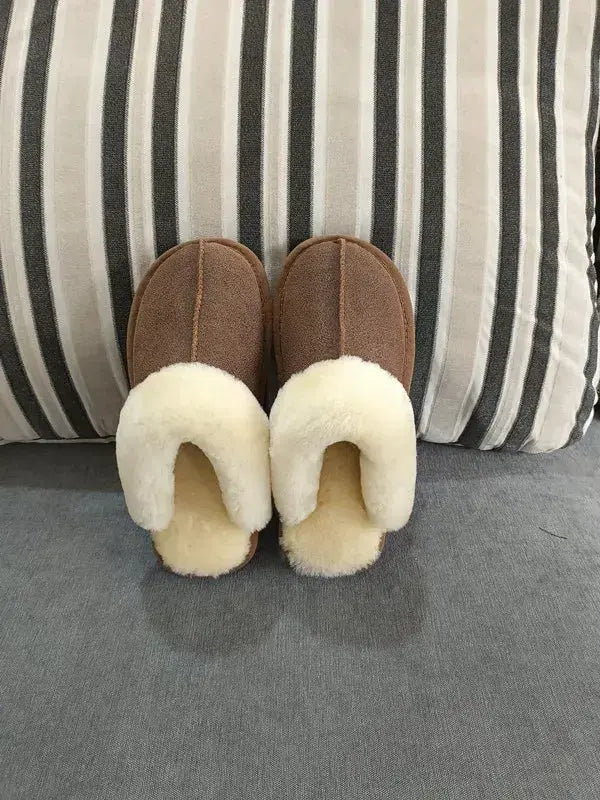 Natural shearing fur slippers Australian sheepskin and fur integrated slippers for men and women&