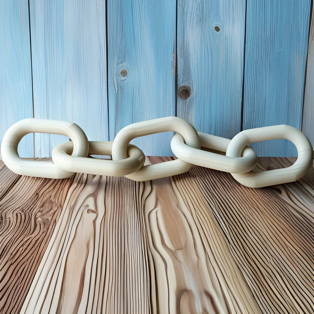 Handcrafted Acacia Wood Chain Sculpture - Boho Home Decor 20" Tabletop/Wall Art for Living Room, Bedroom, Office