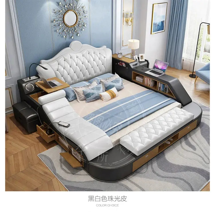 Headboard Storage Double Bed Queen Drawers King Size Smart Bed Luxury Princess Modern Letto Matrimoniale Bedroom Furniture Jonine&