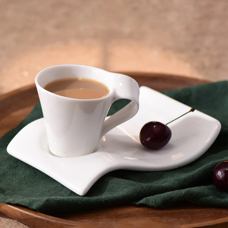 Wavy Ceramic Coffee & Espresso Cup — Modern Mug & Couple Gift