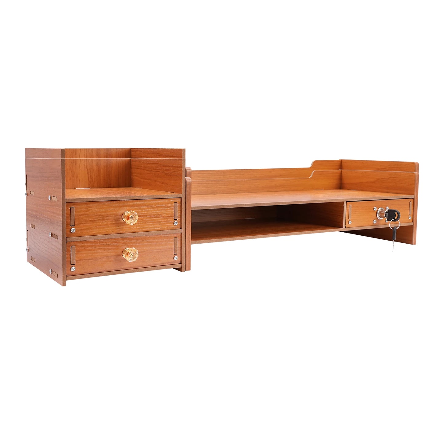 Lift, Store, Organise — Monitor Stand with Drawers, Key Hook & Phone Holder
